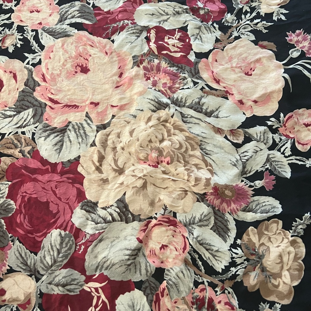 Ralph Lauren Black Floral Silk Scarf with Pink, Cream and Red Roses - Picture 7 of 10